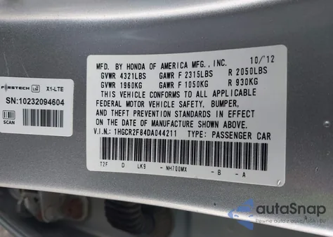 2013 Honda Accord Ex-L from USA, damaged, VIN 1HGCR2F84DA044211